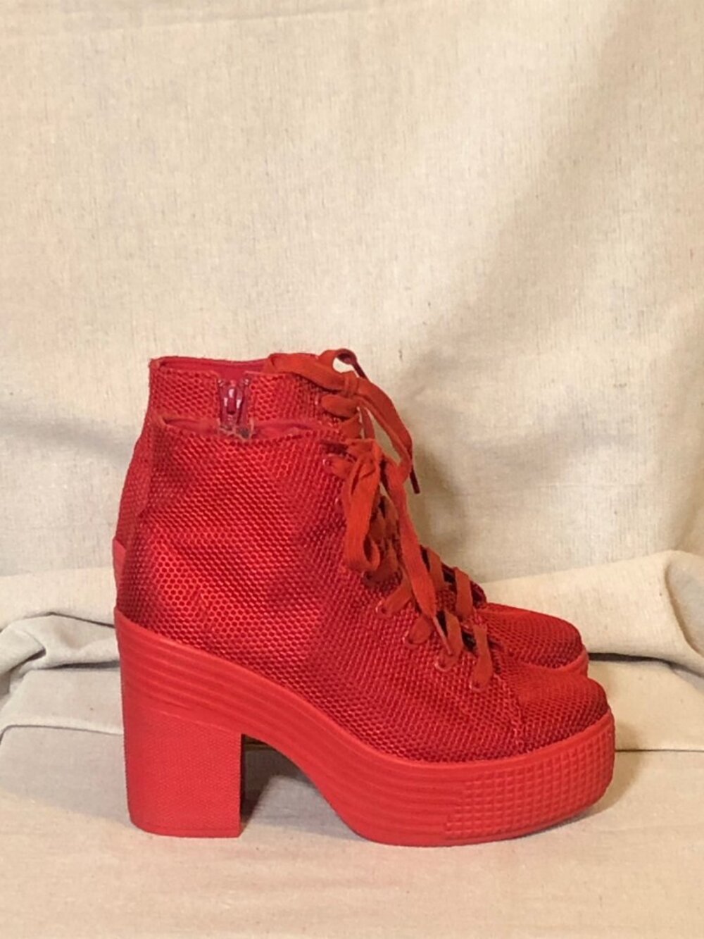 Jeffrey Campbell JC Play Red Lace Up Platform Sneakers 8 - Picture 6 of 10